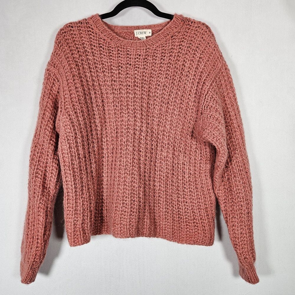 J. Crew‎ Sweater Womens M Chunky Crochet Wool Mohair Boxy Rust Pullover Cottage